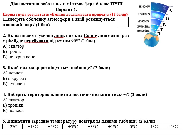 Контрольна робота Географія 6 клас - зображення Skoln