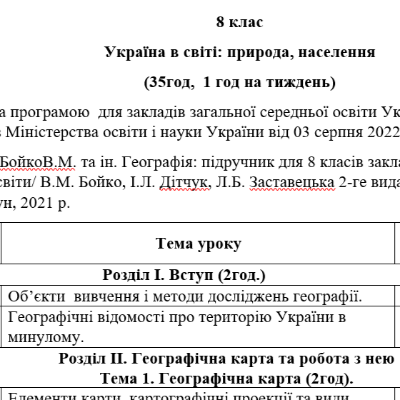 КТП Географія 8 клас - зображення Skoln