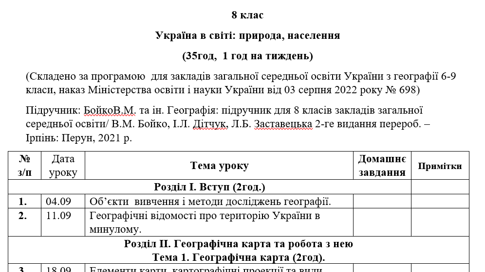 КТП Географія 8 клас - зображення Skoln