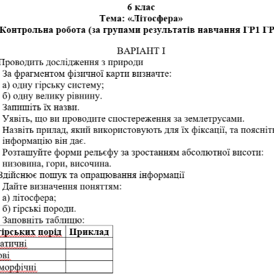 Контрольна робота Географія 6 клас - зображення Skoln
