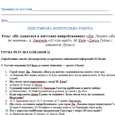 Контрольна робота Зарубіжна література 6 клас - зображення Skoln