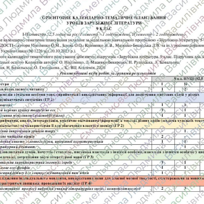КТП Зарубіжна література 9 клас - зображення Skoln