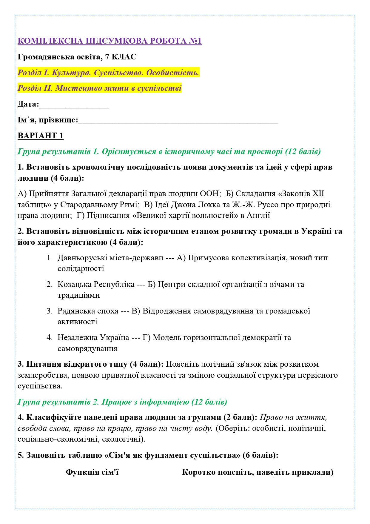 Контрольна робота Громадянська освіта 7 клас - зображення Skoln