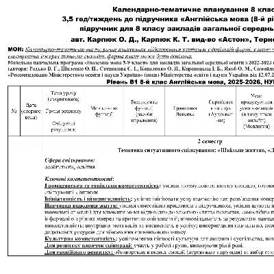 КТП Англійська Мова 8 клас - зображення Skoln