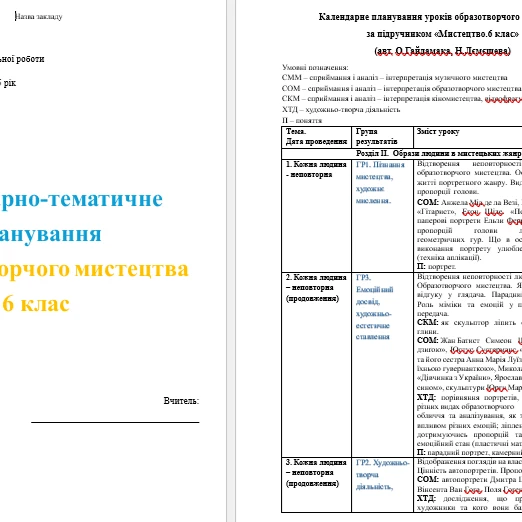 КТП Мистецтво 6 клас - зображення Skoln