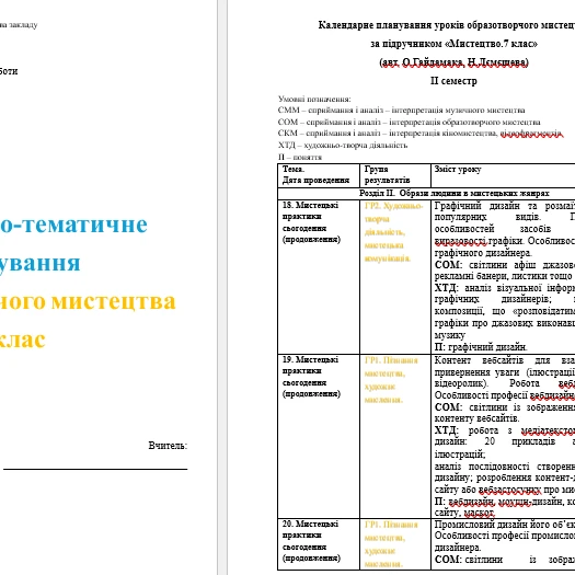 КТП Мистецтво 7 клас - зображення Skoln