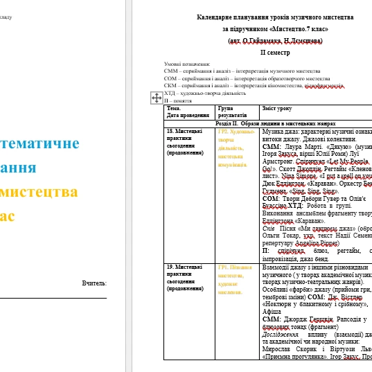 КТП Мистецтво 7 клас - зображення Skoln