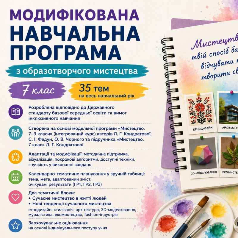 Робоча програма Мистецтво 7 клас - зображення Skoln
