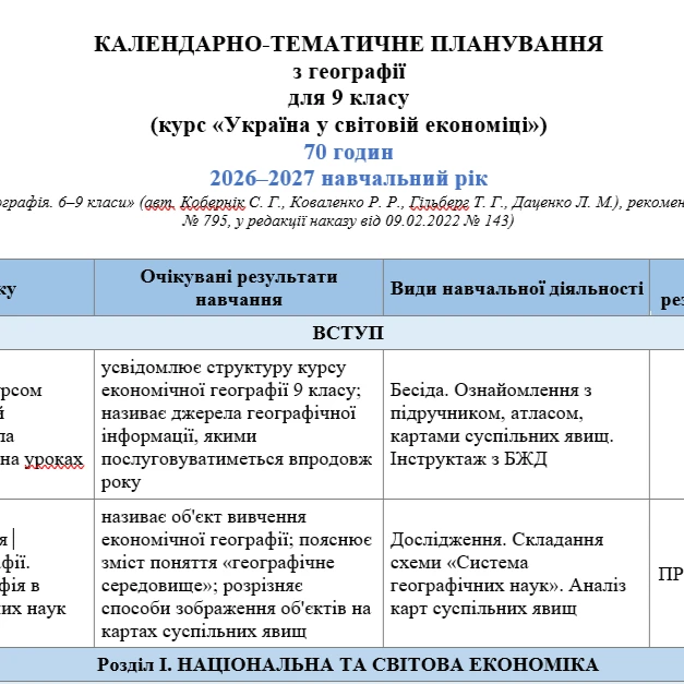 КТП Географія 9 клас - зображення Skoln