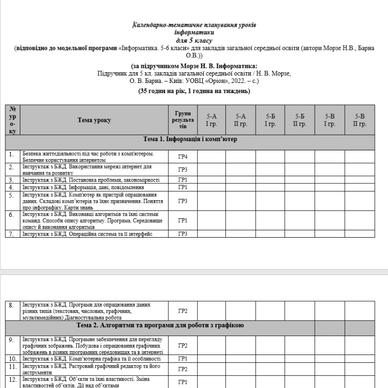 КТП Інформатика 5 клас - зображення Skoln