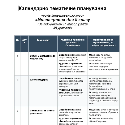 КТП Мистецтво 9 клас - зображення Skoln