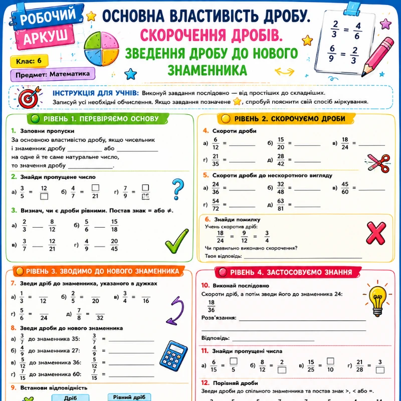 Робочий аркуш Математика 6 клас - зображення Skoln