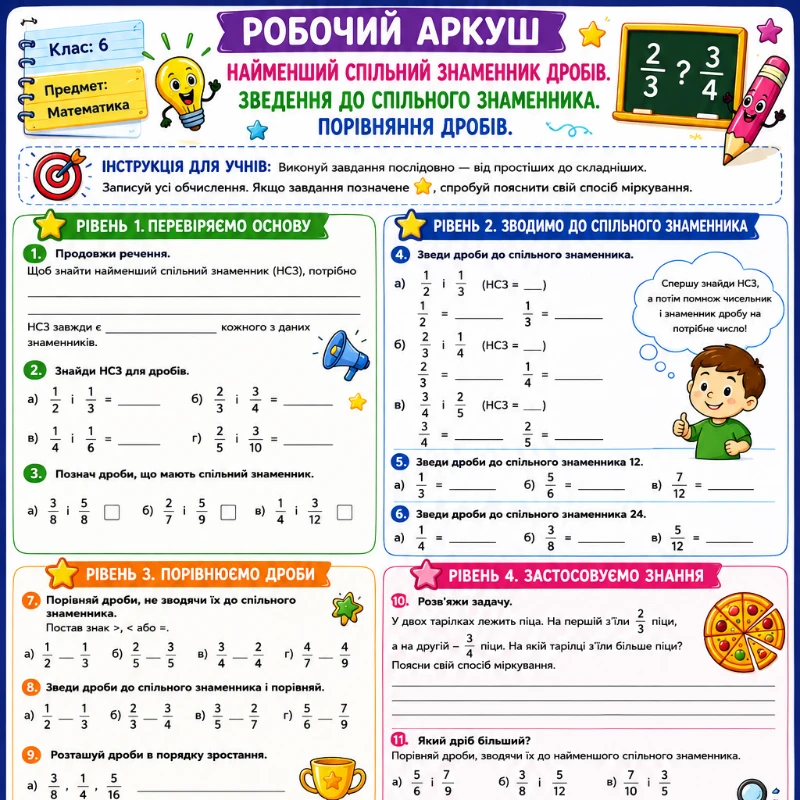 Робочий аркуш Математика 6 клас - зображення Skoln