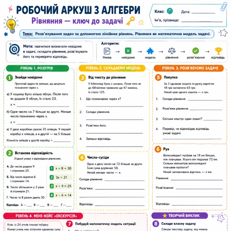 Робочий аркуш Алгебра 7 клас - зображення Skoln