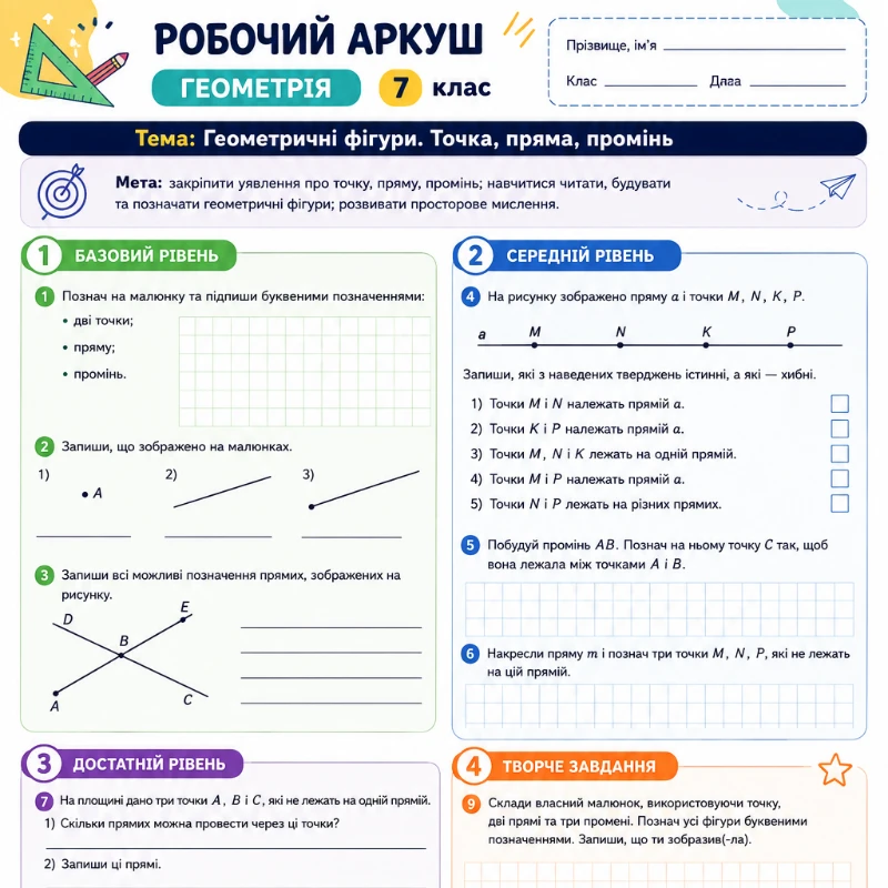 Робочий аркуш Геометрія 7 клас - зображення Skoln