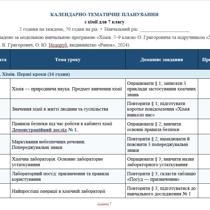КТП Хімія 7 клас - зображення Skoln