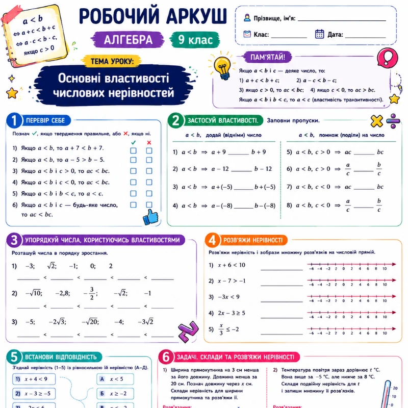 Робочий аркуш Алгебра 9 клас - зображення Skoln