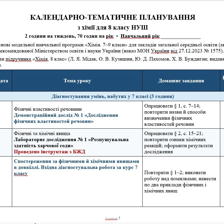 КТП Хімія 8 клас - зображення Skoln