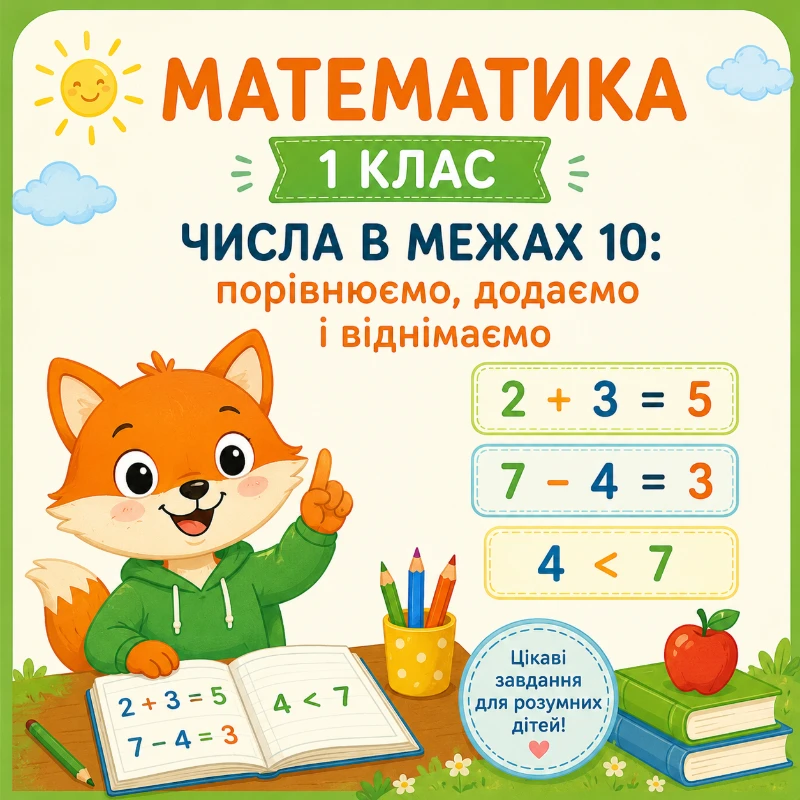Робочий аркуш Математика 1 клас - зображення Skoln