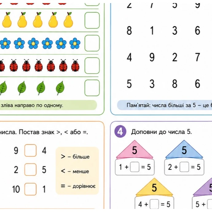 Робочий аркуш Математика 1 клас - зображення Skoln