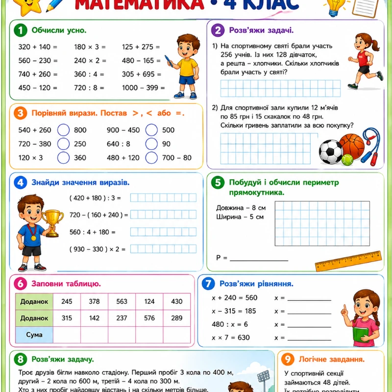 Робочий аркуш Всі предмети 4 клас - зображення Skoln