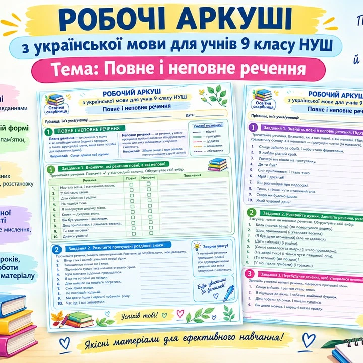 Робочий аркуш Українська мова 9 клас - зображення Skoln
