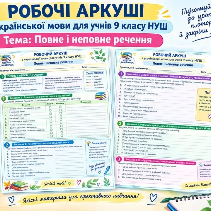 Робочий аркуш Українська мова 9 клас - зображення Skoln