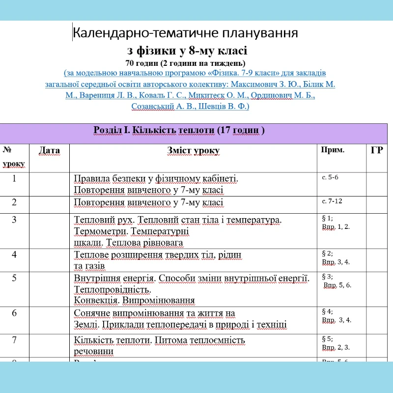 КТП Фізика 8 клас - зображення Skoln