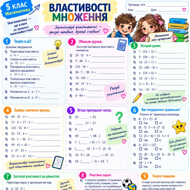 Робочий аркуш Математика 5 клас - зображення Skoln