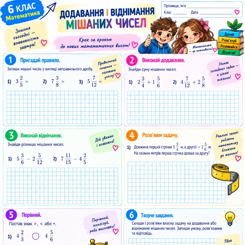 Робочий аркуш Математика 6 клас - зображення Skoln