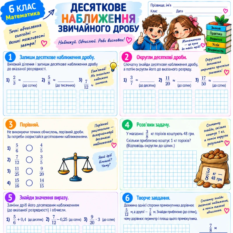 Робочий аркуш Математика 6 клас - зображення Skoln