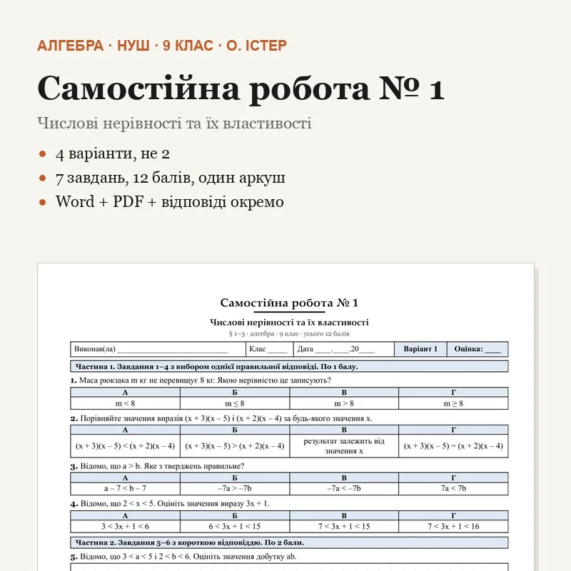 Контрольна робота Алгебра 9 клас - зображення Skoln