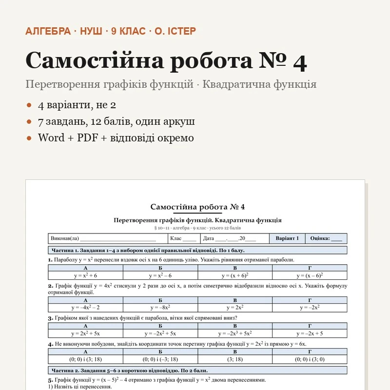Контрольна робота Алгебра 9 клас - зображення Skoln