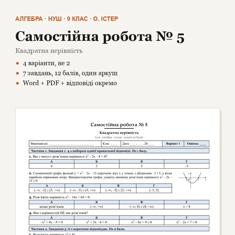 Контрольна робота Алгебра 9 клас - зображення Skoln