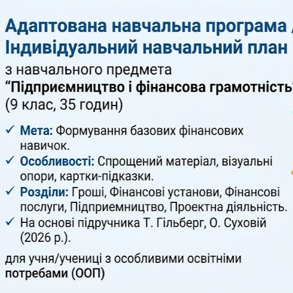 Робоча програма Підприємництво та фінансова грамотність 9 клас - зображення Skoln