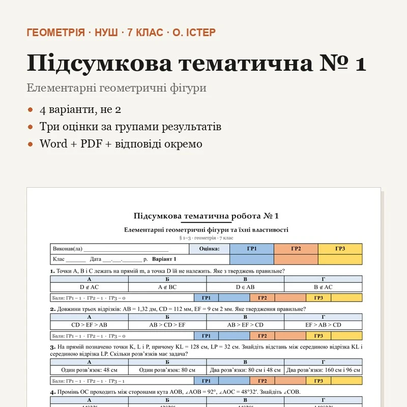 Контрольна робота Геометрія 7 клас - зображення Skoln