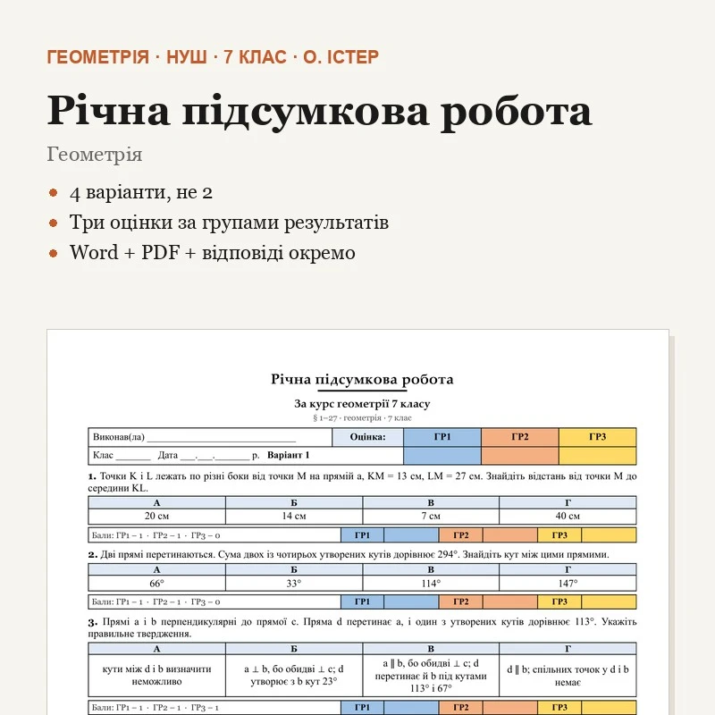 Контрольна робота Геометрія 7 клас - зображення Skoln
