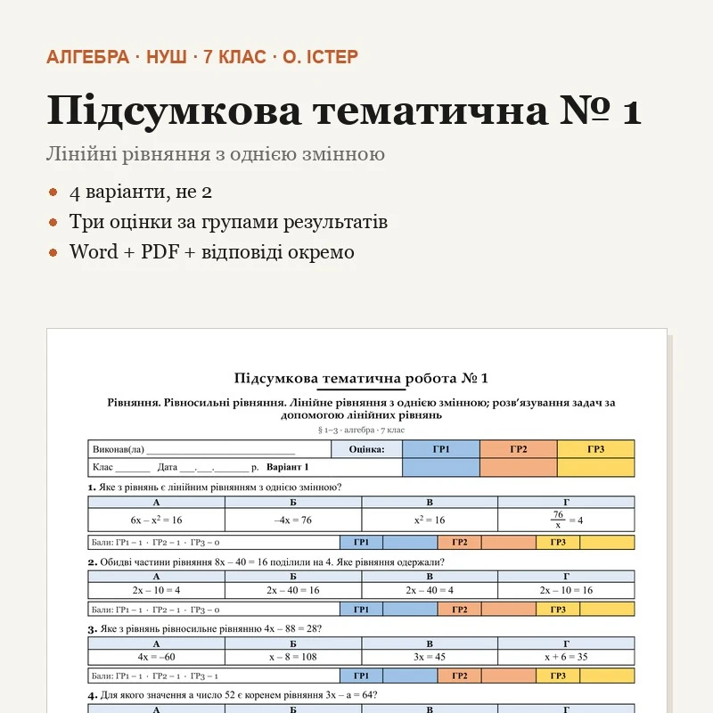 Контрольна робота Алгебра 7 клас - зображення Skoln