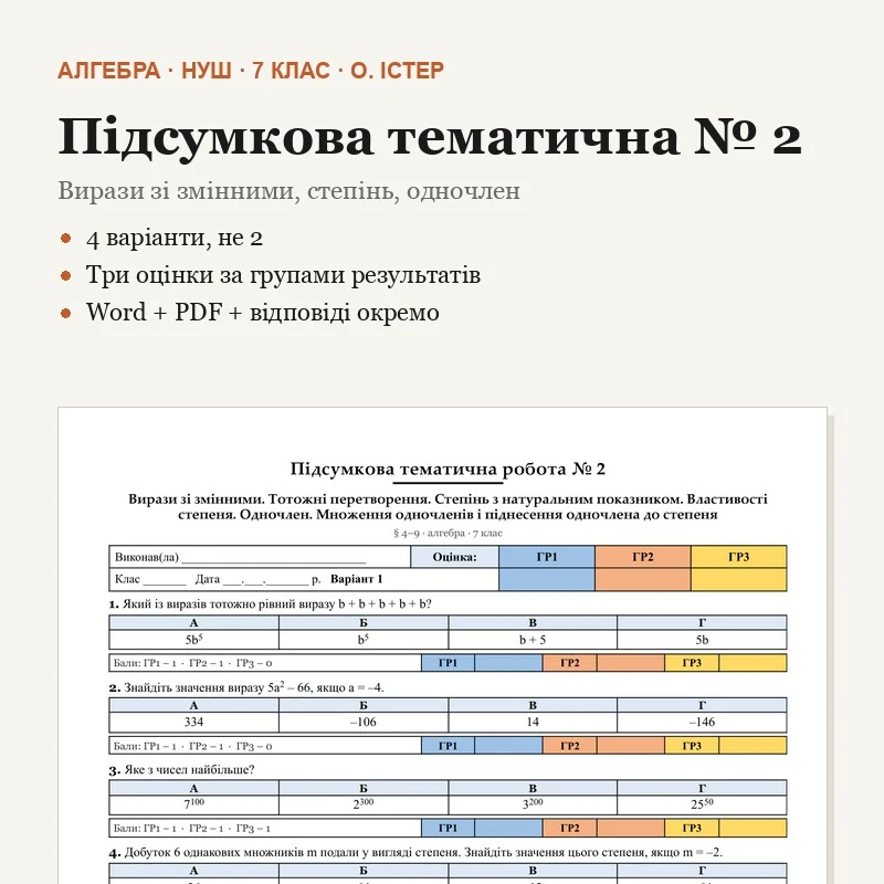 Контрольна робота Алгебра 7 клас - зображення Skoln