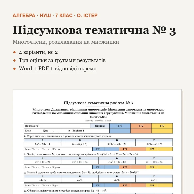 Контрольна робота Алгебра 7 клас - зображення Skoln