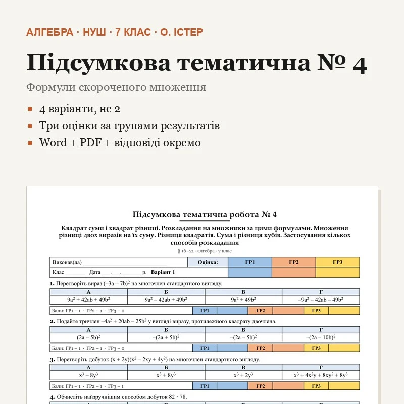 Контрольна робота Алгебра 7 клас - зображення Skoln