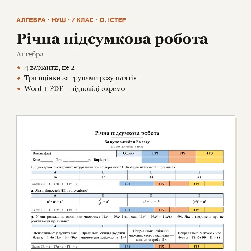 Контрольна робота Алгебра 7 клас - зображення Skoln