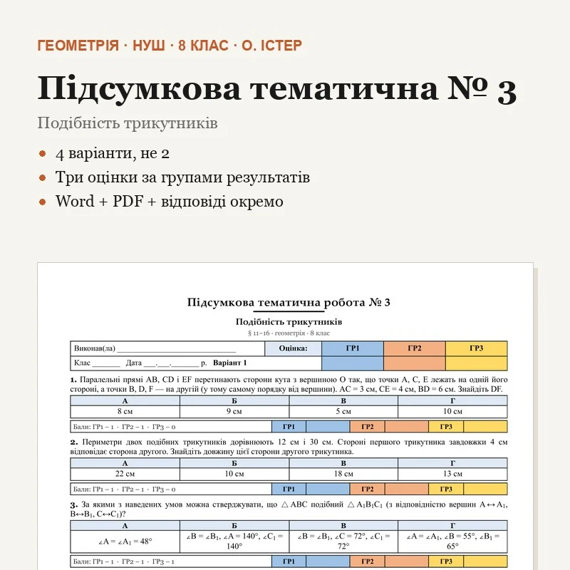 Контрольна робота Геометрія 8 клас - зображення Skoln