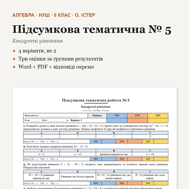 Контрольна робота Алгебра 8 клас - зображення Skoln
