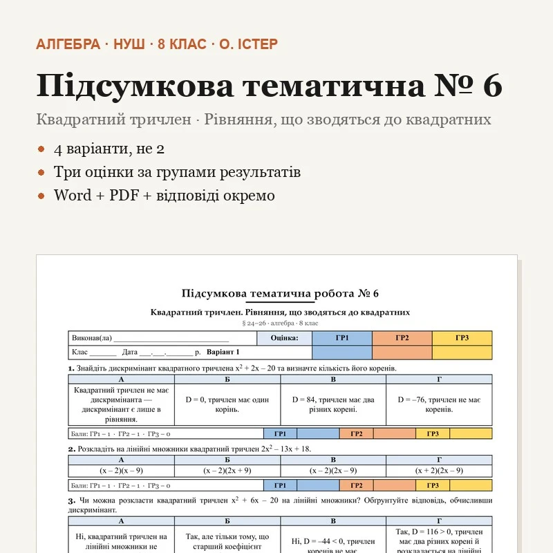 Контрольна робота Алгебра 8 клас - зображення Skoln