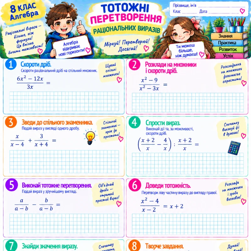 Робочий аркуш Алгебра 8 клас - зображення Skoln