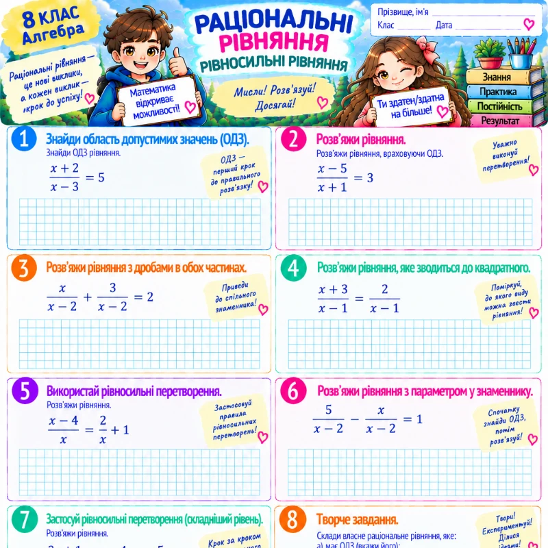 Робочий аркуш Алгебра 8 клас - зображення Skoln