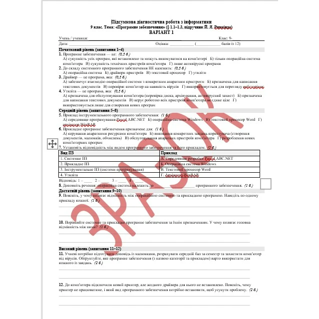 Контрольна робота Інформатика 9 клас - зображення Skoln