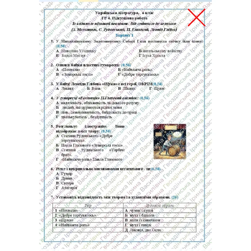 Контрольна робота Українська література 6 клас - зображення Skoln