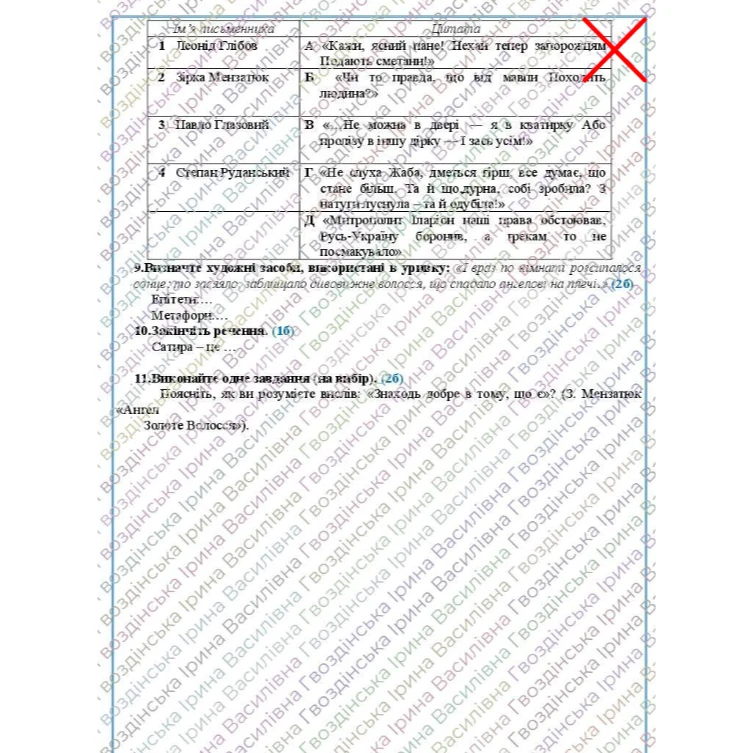 Контрольна робота Українська література 6 клас - зображення Skoln